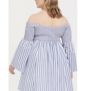 NWOT- Torrid Striped bell sleeves off the shoulder skater dress